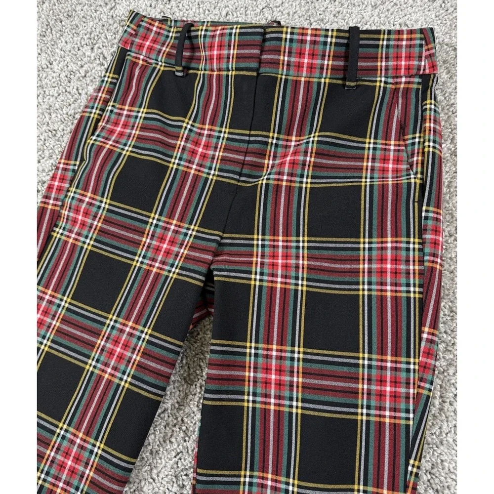 J Crew Ruby‎ Full Length Pant Holiday Red Tartan Plaid 2 Petite - Picture 3 of 8